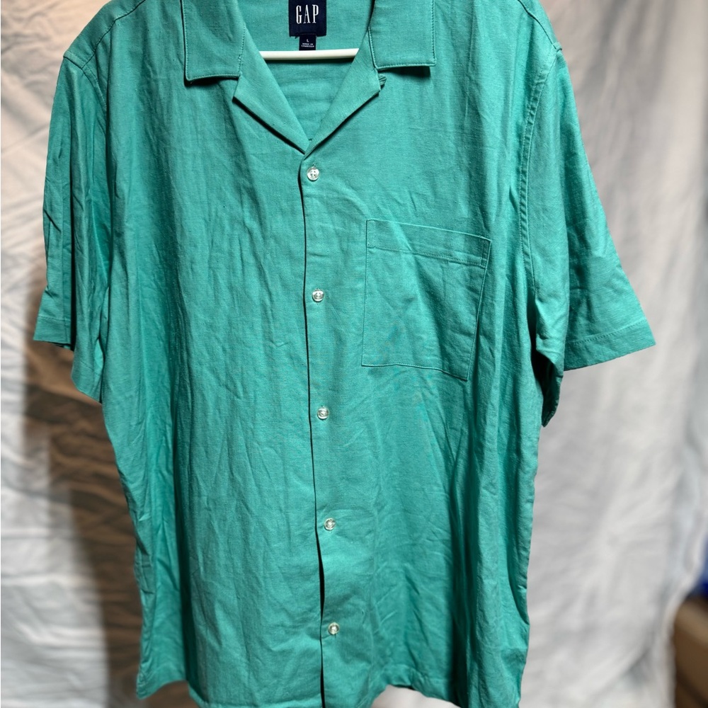 GAP Men's Teal Button Down Linen Shirt